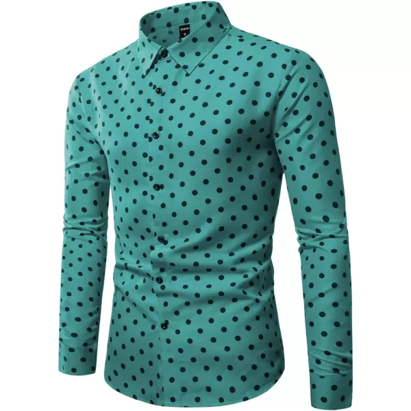 WDIRARA Men's Polka Dots Button Front Long Sleeve Collar Shirt Casual Tops