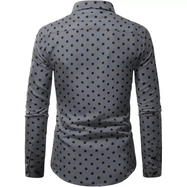 WDIRARA Men's Polka Dots Button Front Long Sleeve Collar Shirt Casual Tops