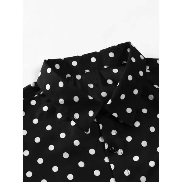 WDIRARA Men's Polka Dots Button Front Long Sleeve Collar Shirt Casual Tops