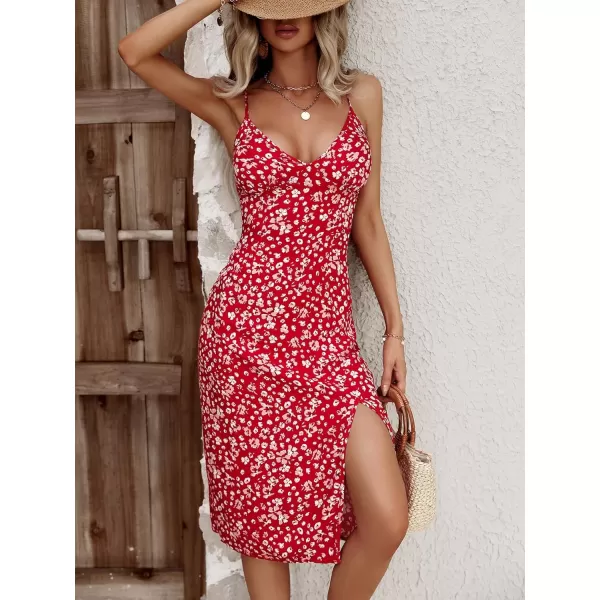 WDIRARA Women's Floral Print Tie Shoulder Split Thigh Sleeveless Boho Cami Dress