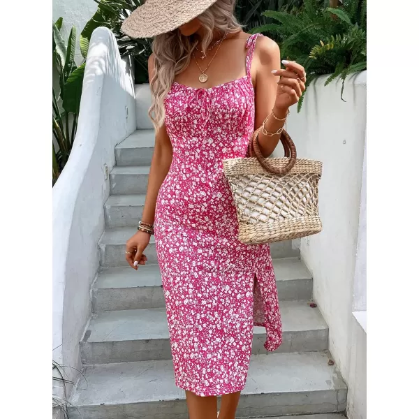 WDIRARA Women's Floral Print Tie Shoulder Split Thigh Sleeveless Boho Cami Dress