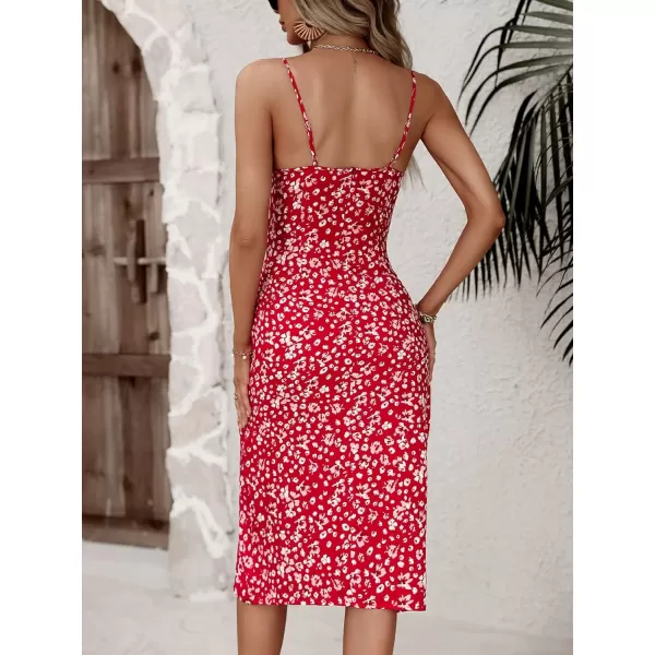 WDIRARA Women's Floral Print Tie Shoulder Split Thigh Sleeveless Boho Cami Dress