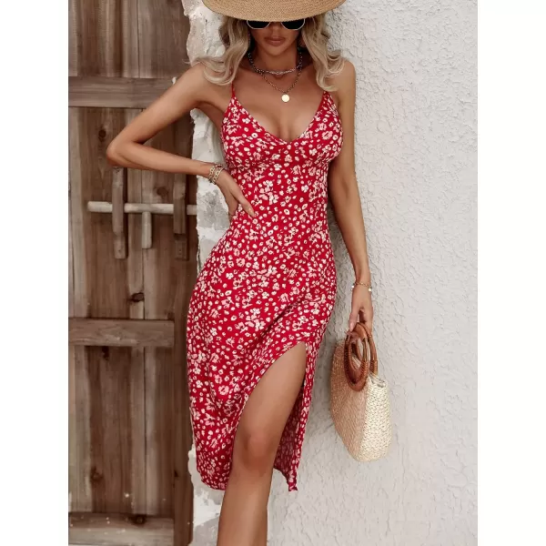 WDIRARA Women's Floral Print Tie Shoulder Split Thigh Sleeveless Boho Cami Dress