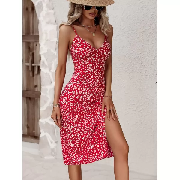 WDIRARA Women's Floral Print Tie Shoulder Split Thigh Sleeveless Boho Cami Dress