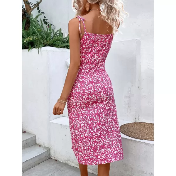 WDIRARA Women's Floral Print Tie Shoulder Split Thigh Sleeveless Boho Cami Dress