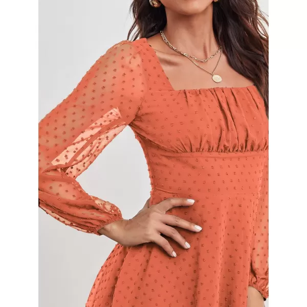 WDIRARA Women's Polka Swiss Dots Mesh Square Neck Lantern Bishop Sleeve Chiffon Dress