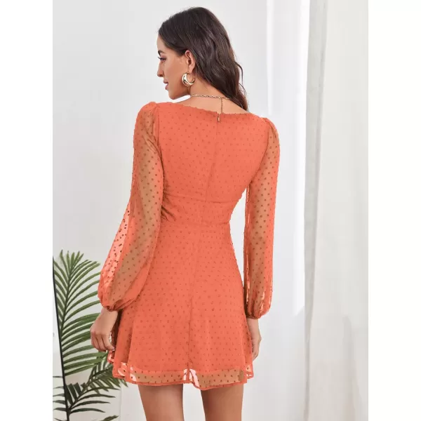 WDIRARA Women's Polka Swiss Dots Mesh Square Neck Lantern Bishop Sleeve Chiffon Dress