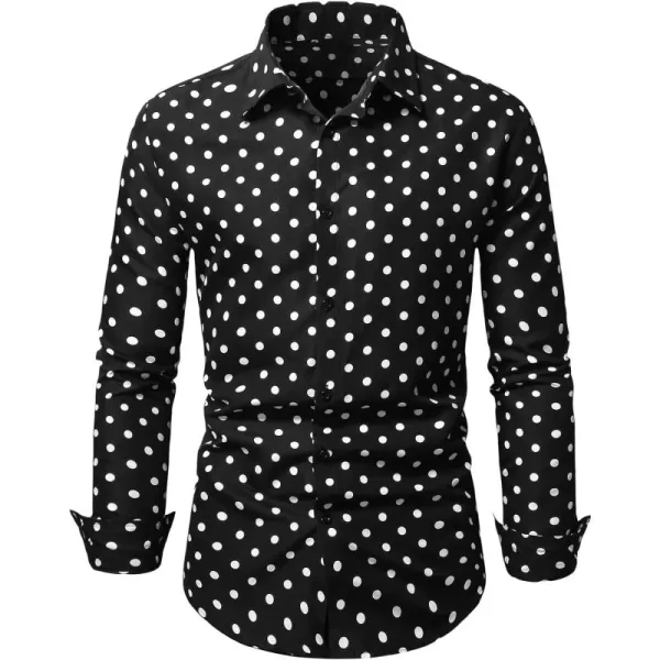 WDIRARA Men's Polka Dots Button Front Long Sleeve Collar Shirt Casual Tops