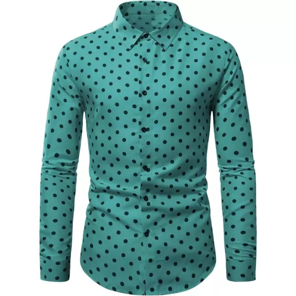 WDIRARA Men's Polka Dots Button Front Long Sleeve Collar Shirt Casual Tops