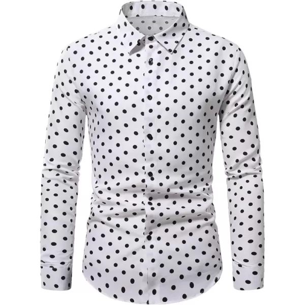 WDIRARA Men's Polka Dots Button Front Long Sleeve Collar Shirt Casual Tops
