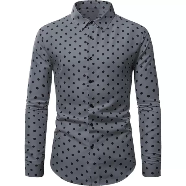 WDIRARA Men's Polka Dots Button Front Long Sleeve Collar Shirt Casual Tops