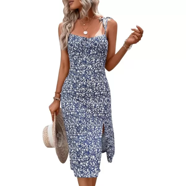 WDIRARA Women's Floral Print Tie Shoulder Split Thigh Sleeveless Boho Cami Dress