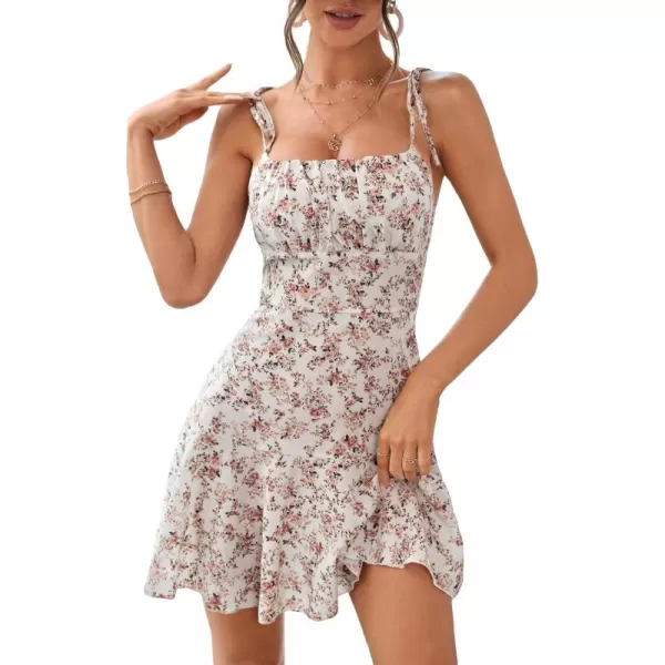 WDIRARA Women's Floral Print Tie Shoulder Split Thigh Sleeveless Boho Cami Dress