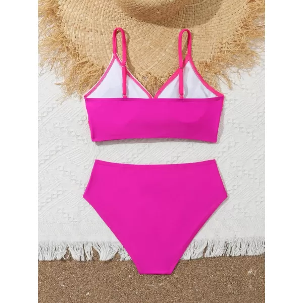 WDIRARA Girl's Color Block Twist Criss Cross Bikini Set Swimsuit Two Piece V Neck Bathing Suit