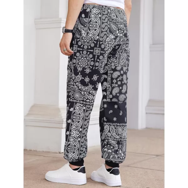 WDIRARA Men's Paisley Print Drawstring Waist Pants with Pockets Workout Jogger Active Sweatpants