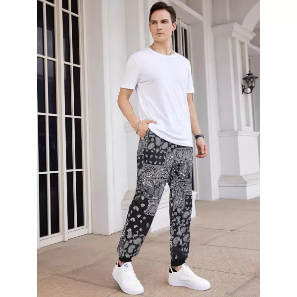 WDIRARA Men's Paisley Print Drawstring Waist Pants with Pockets Workout Jogger Active Sweatpants