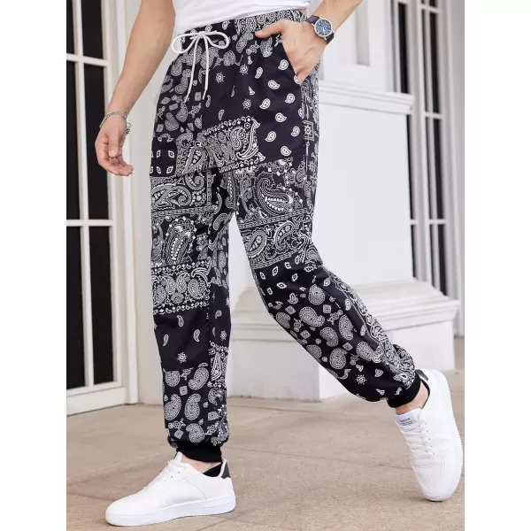 WDIRARA Men's Paisley Print Drawstring Waist Pants with Pockets Workout Jogger Active Sweatpants