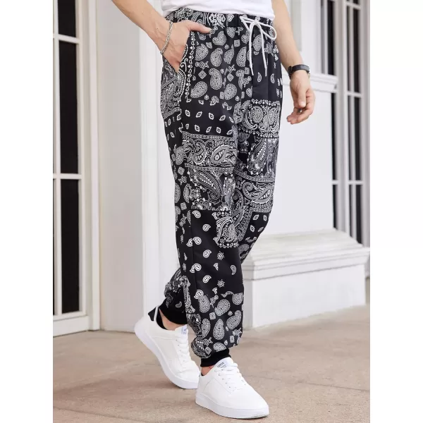 WDIRARA Men's Paisley Print Drawstring Waist Pants with Pockets Workout Jogger Active Sweatpants