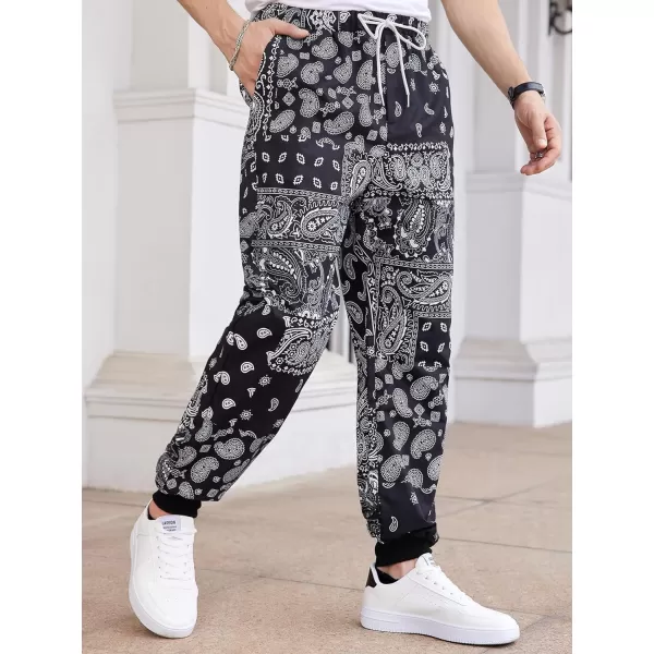 WDIRARA Men's Paisley Print Drawstring Waist Pants with Pockets Workout Jogger Active Sweatpants