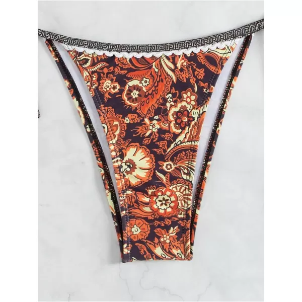 WDIRARA Women's 2 Piece Boho Swimsuits Floral Print Halter String Triangle Bikini Set Beach Bathing Suit