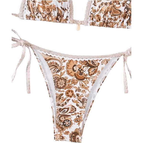WDIRARA Women's 2 Piece Boho Swimsuits Floral Print Halter String Triangle Bikini Set Beach Bathing Suit