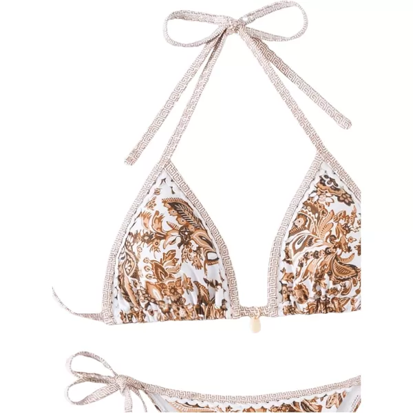WDIRARA Women's 2 Piece Boho Swimsuits Floral Print Halter String Triangle Bikini Set Beach Bathing Suit