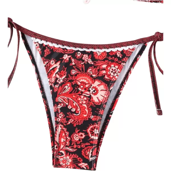 WDIRARA Women's 2 Piece Boho Swimsuits Floral Print Halter String Triangle Bikini Set Beach Bathing Suit