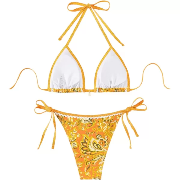 WDIRARA Women's 2 Piece Boho Swimsuits Floral Print Halter String Triangle Bikini Set Beach Bathing Suit