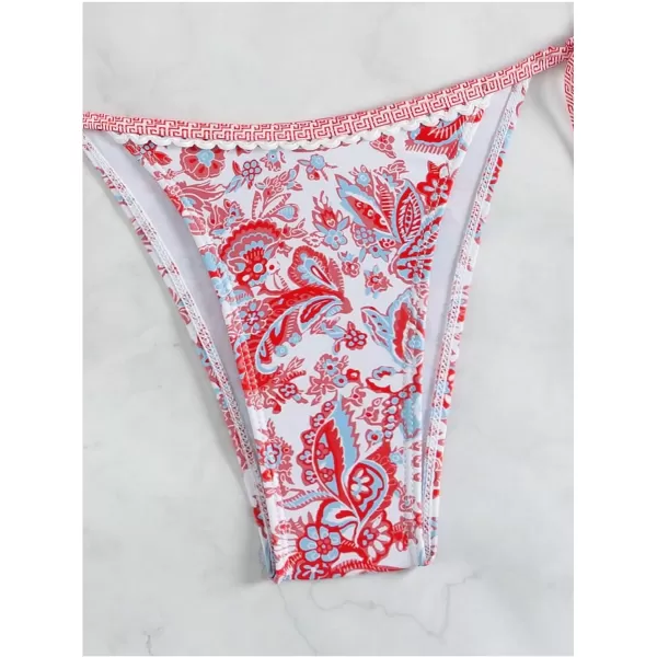 WDIRARA Women's 2 Piece Boho Swimsuits Floral Print Halter String Triangle Bikini Set Beach Bathing Suit