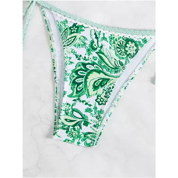 WDIRARA Women's 2 Piece Boho Swimsuits Floral Print Halter String Triangle Bikini Set Beach Bathing Suit