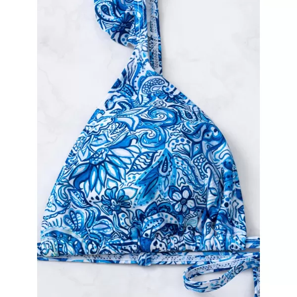 WDIRARA Women's Floral Print Tie Front Frill Trim Triangle Bikini Swimsuit
