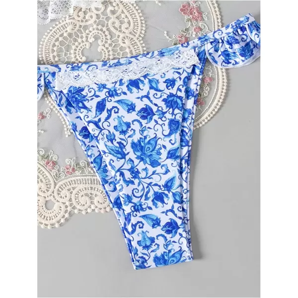 WDIRARA Women's Floral Print Tie Front Frill Trim Triangle Bikini Swimsuit