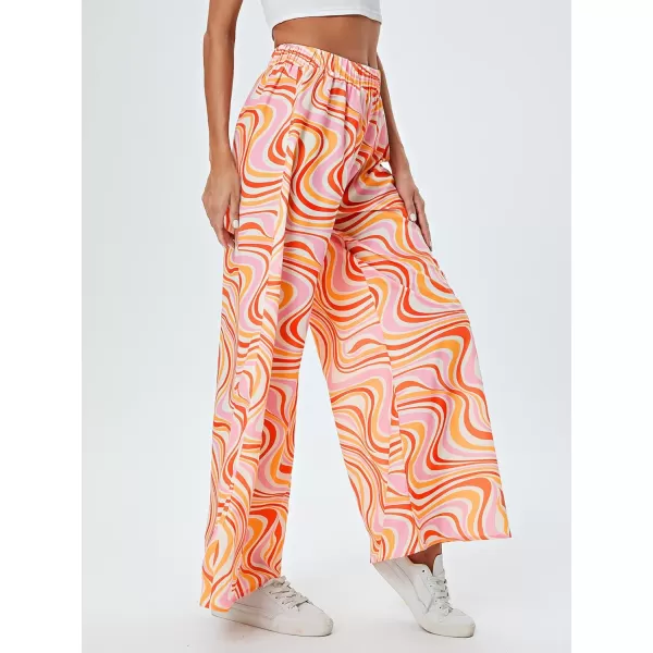 WDIRARA Women's Leopard Print Elastic High Waist Wide Leg Pants Casual Pants