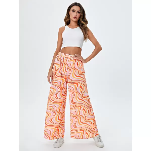 WDIRARA Women's Leopard Print Elastic High Waist Wide Leg Pants Casual Pants