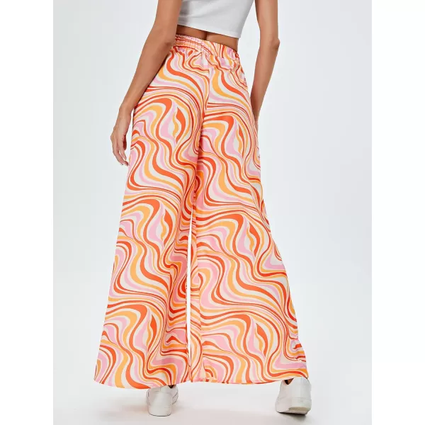 WDIRARA Women's Leopard Print Elastic High Waist Wide Leg Pants Casual Pants