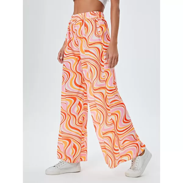 WDIRARA Women's Leopard Print Elastic High Waist Wide Leg Pants Casual Pants