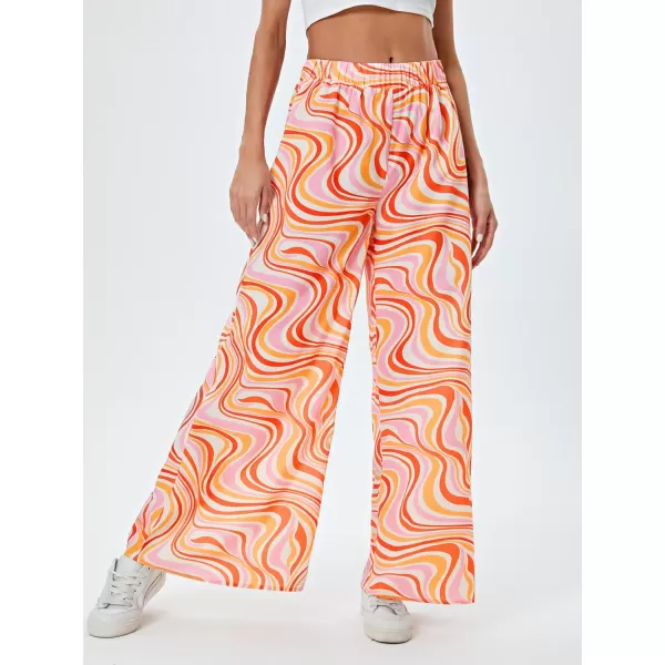 WDIRARA Women's Leopard Print Elastic High Waist Wide Leg Pants Casual Pants