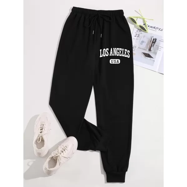 WDIRARA Women's Letter Print Drawstring Elastic High Waist Active Sweatpants Joggers Pants