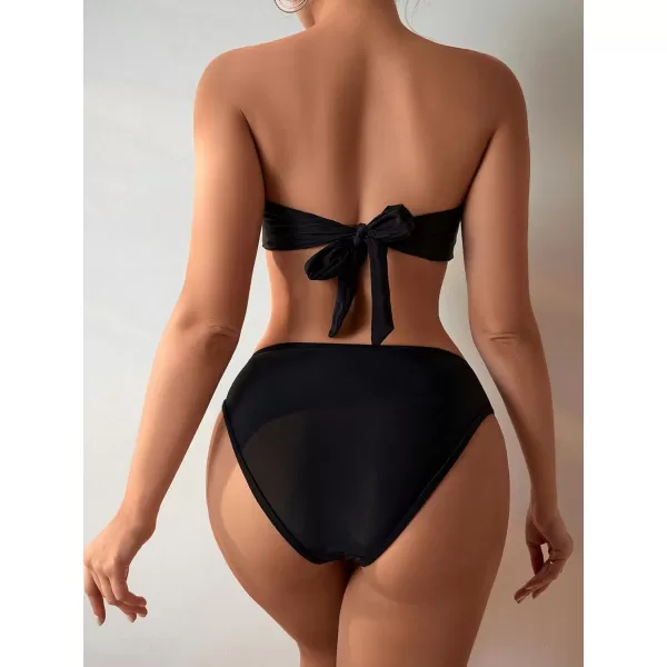 WDIRARA Women's Mesh Strapless Bandeau Bikini Set Swimsuit 2 Piece Bathing Suit