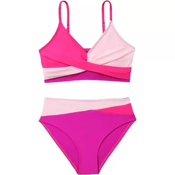 WDIRARA Girl's Color Block Twist Criss Cross Bikini Set Swimsuit Two Piece V Neck Bathing Suit