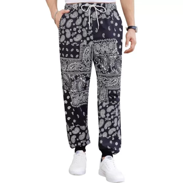 WDIRARA Men's Paisley Print Drawstring Waist Pants with Pockets Workout Jogger Active Sweatpants