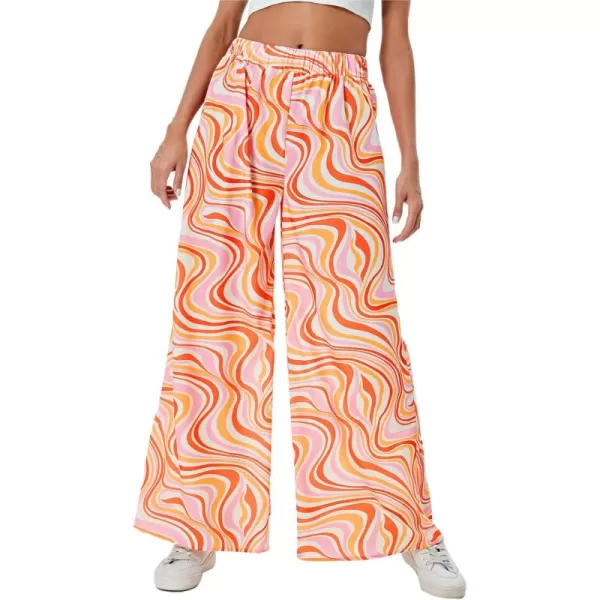 WDIRARA Women's Leopard Print Elastic High Waist Wide Leg Pants Casual Pants