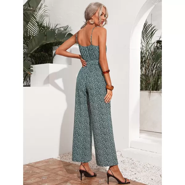 WDIRARA Women's Ditsy Floral Print Spaghetti Strap Sleeveless Backless Wide Leg Pants Jumpsuit Romper