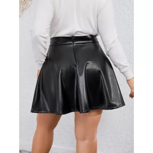 WDIRARA Women's Plus PU Leather Skater Skirt A Line Swing High Waisted Mini Skirt
