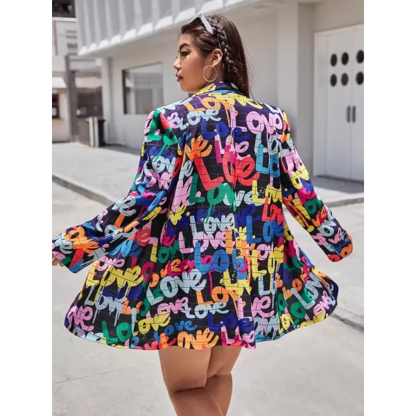 WDIRARA Women's Plus Size Floral Print Blazer Button Open Front Long Sleeve Jacket Multicolor