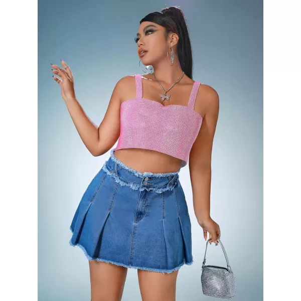 WDIRARA Women's Raw Trim Pleated Plus Size High Waisted Button Front Casual Mini Denim Skirts