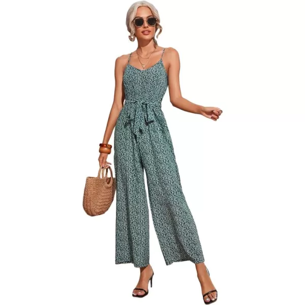WDIRARA Women's Ditsy Floral Print Spaghetti Strap Sleeveless Backless Wide Leg Pants Jumpsuit Romper