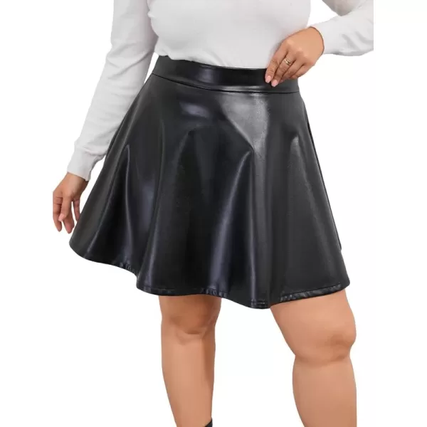 WDIRARA Women's Plus PU Leather Skater Skirt A Line Swing High Waisted Mini Skirt