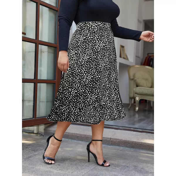 WDIRARA Women's Plus Size Floral Print Split Thigh Midi Skirt Casual Skirts