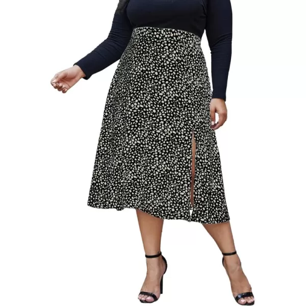 WDIRARA Women's Plus Size Floral Print Split Thigh Midi Skirt Casual Skirts